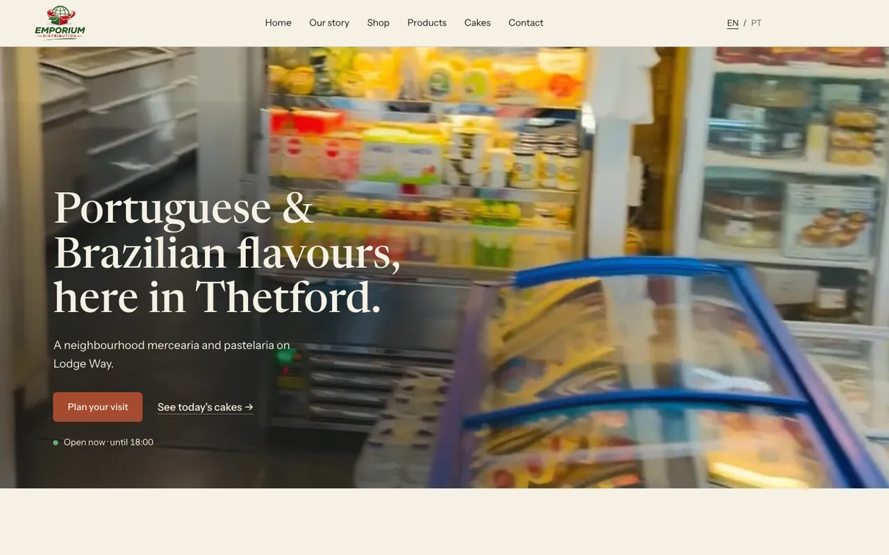 Emporium Distribution website on desktop, designed by J.P Web Developer